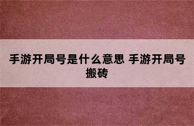 手游开局号是什么意思 手游开局号搬砖